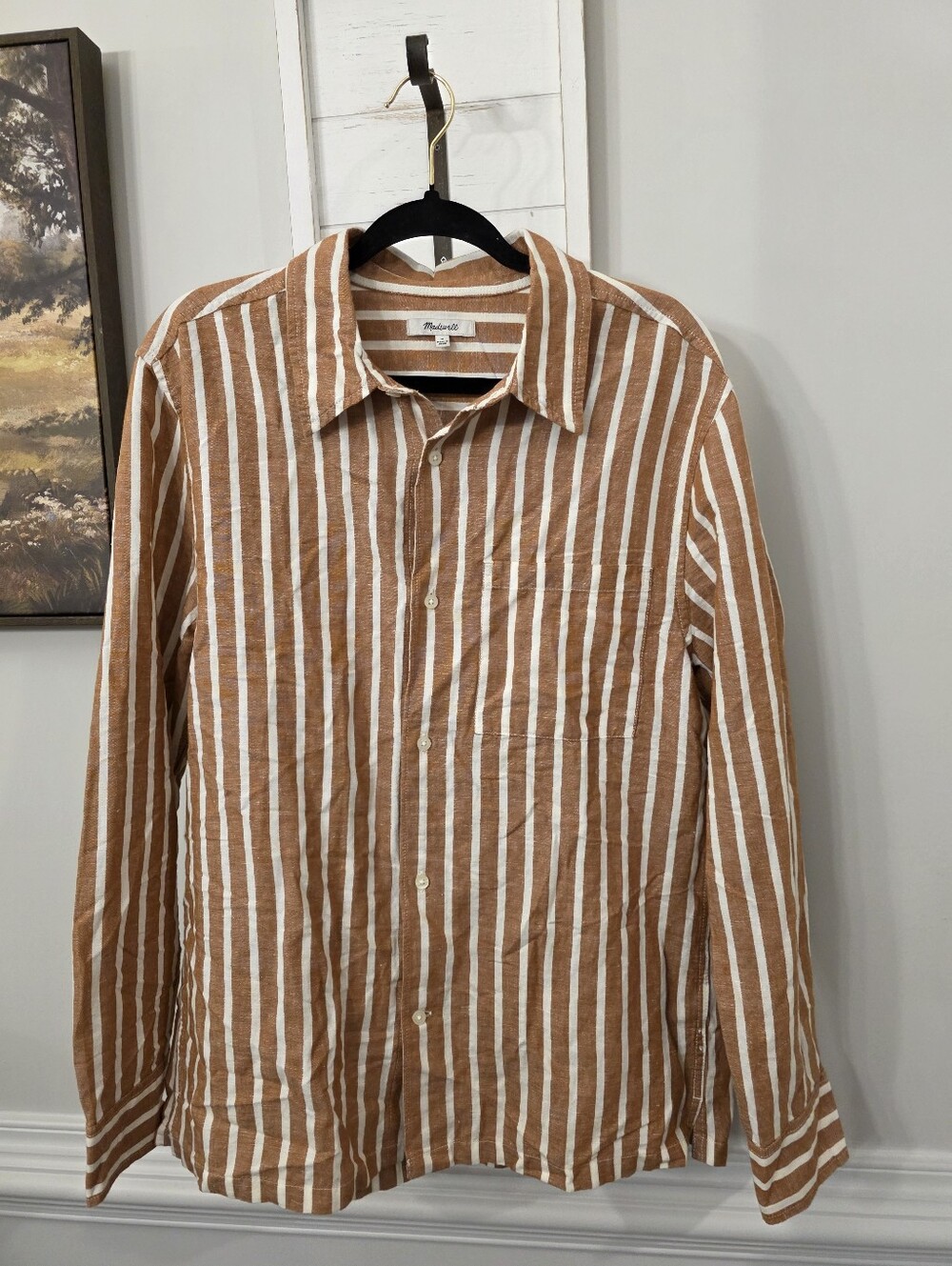 Madewell Cotton Linen Blend Striped Button Up Size Medium